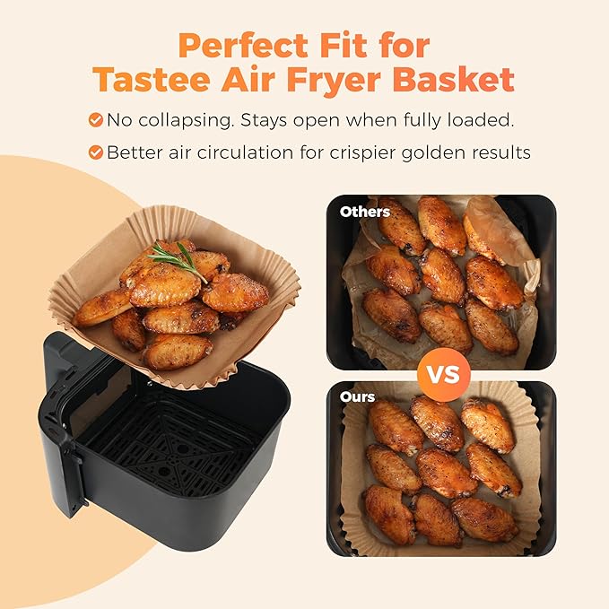 Tastee Air Fryer Liners for 3-6QT Air Fryer Baskets, 100Pcs