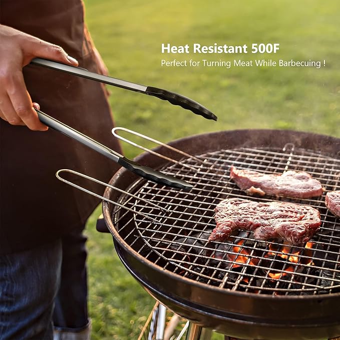 5-Piece Silicone Spatulas Set with Tongs, 446°F Heat Resistant, Black
