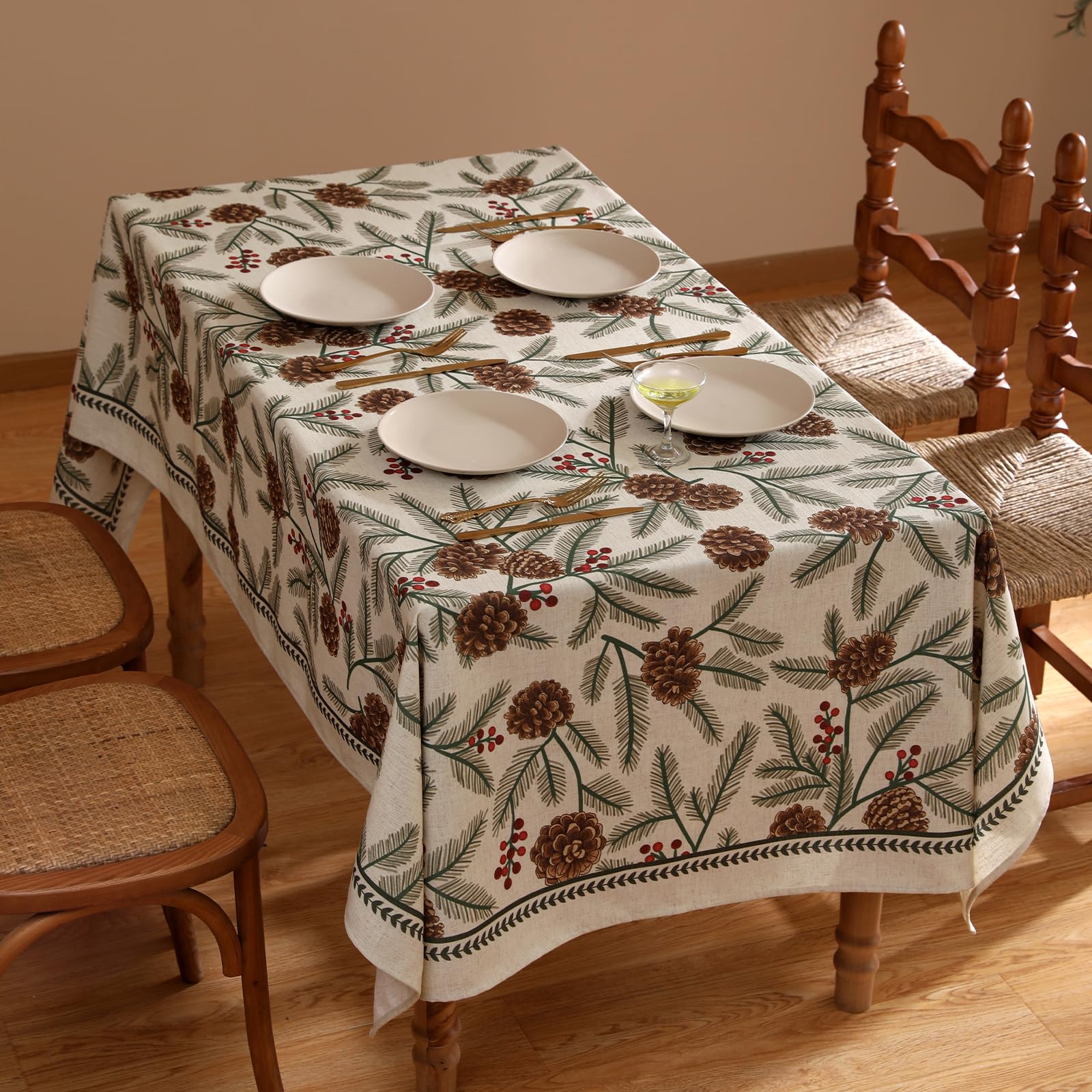ISAENNE Designer Vintage Linen Rectangular Tablecloth,79"x55"-Carol B