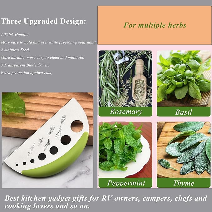 Herb Stripper and Herb Cutter 2 in 1,Herb Stripping Tool Herb Chopper Cilantro Chopper Best Kitchen Gadgets Presents for RV Owners Campers Chefs and Cooking Lovers,1PCS,Green,Stainless Steel,LXLVOUEG