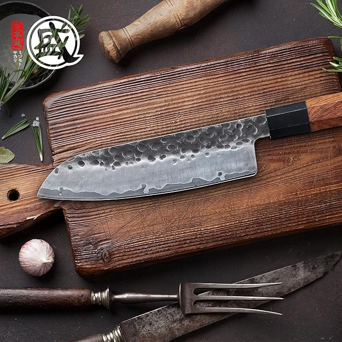 MITSUMOTO SAKARI 7-Inch Japanese Santoku Knife, San-Mai 9Cr18MoV