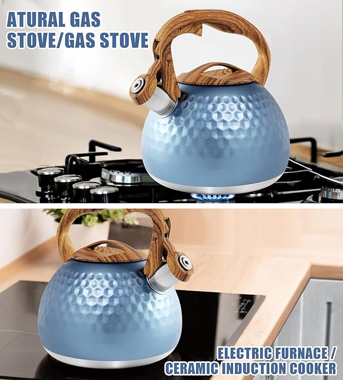 Foedo 3.2Qt Stainless Steel Whistling Tea Kettle Stovetop, Blue