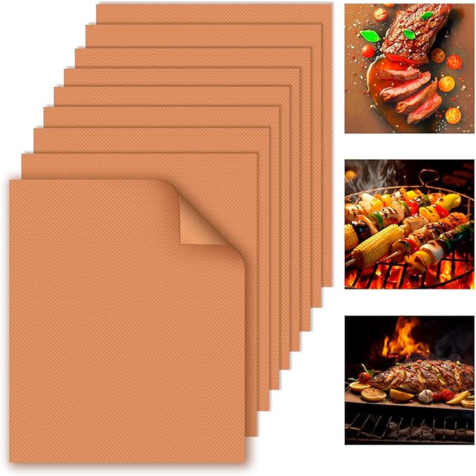 WIBIMEN Grill Mats for Outdoor Grill, Copper 9pcs Grill Mat