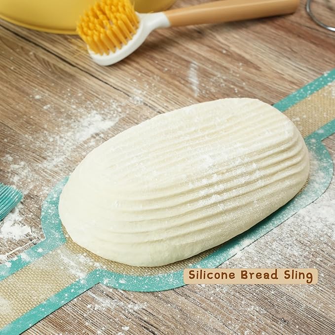 2 Pack 10-Inch Oval Banneton Proofing Basket Set, Sourdough Making Kit, Brotform for Artisan Bread, Includes Danish Dough Whisk, Scoring Lame, Scrapers, Sling & Cleaning Brush