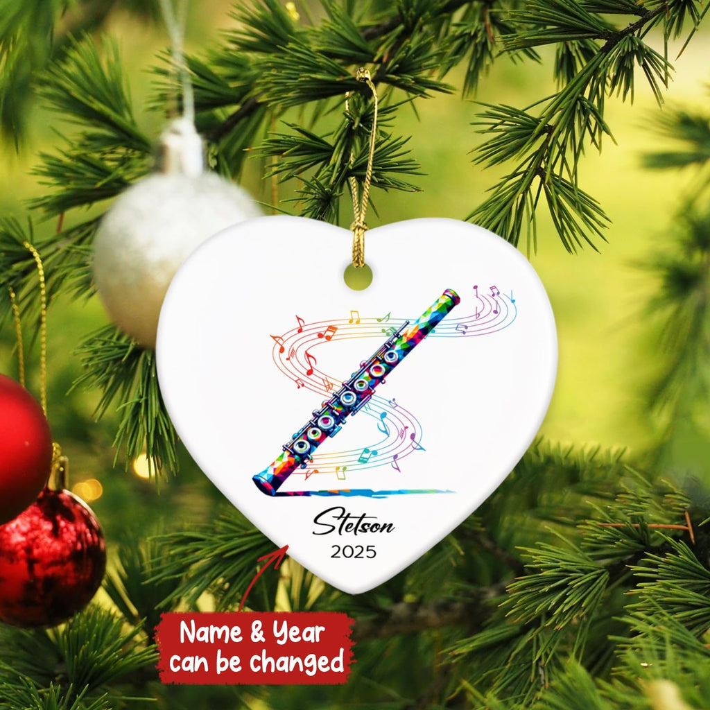 Customized Name & Year Flute Christmas Ceramic Ornament Gifts for Flutist, Flute Musician Christmas Ornaments Tree, Personalized Musical Instrument Lover Ceramic Keepsake 2026, Flutist Ornament Xmas