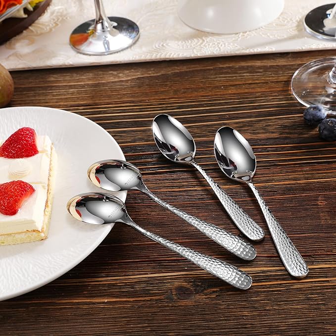 KEAWELL Premium Louise Hammered 4-Piece Small Spoon Set (5.6" Small Spoons)