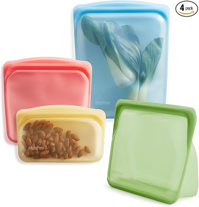 Stasher Premium Reusable Silicone Food Storage Bags, 4-Pack, Multicolor