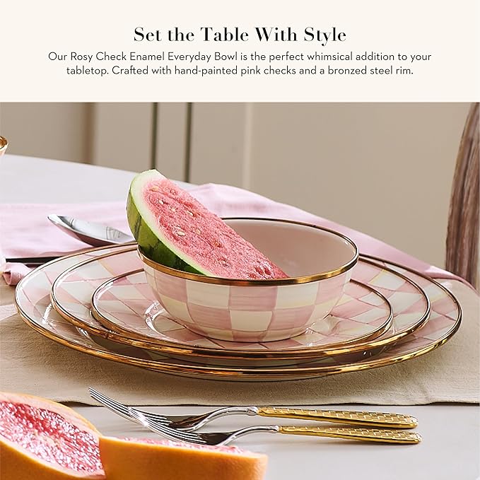 MACKENZIE-CHILDS Everyday Bowl, Extra Small, Pink-and-White Rosy Check