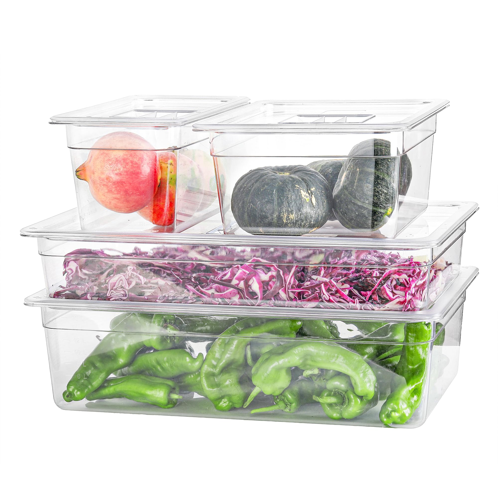 EGGKITPO 6-Pack 1/2 Size Clear Food Pan 4 Inch Deep Hotel Pan for Party and Catering BPA-free Polycarbonate Food Storage Container Stackable Freezer-safe