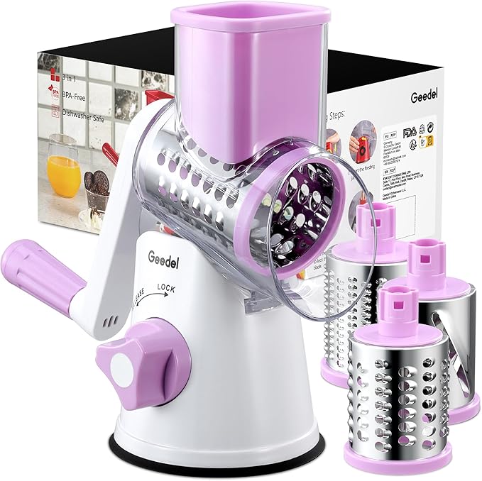 Geedel Rotary Cheese Grater Hand Crank, Cheese Shredder Vegetable Slicer