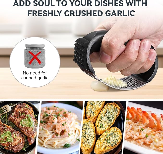 Ywmoml 2 Pack Garlic Press Rocker Set – Innovative Stainless Steel Garlic Mincer & Crusher with 2 Peelers, 2 Scrapers, and 2 Brushes for Effortless Garlic Prep | Complete Garlic Tool Kit (GREEN)