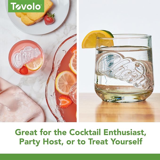 Tovolo Cheers Ice Mold Pack of 2 Craft Ice Cube Molds for Whiskey Bourbon Cocktails, Easy Fill No Leak Cheers Shaped Ice Cube Bar Essentials for Bartender Gifts Dishwasher Safe BPA Free Silicone