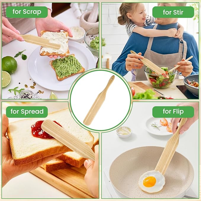 GEEKHOM Wooden Spurtle Set Bamboo Utensils: 13 Inch for Sourdough Starter, Mixing Scraping Serving, Reaching Jar Bottom, Nonstick Cookware 2 Set
