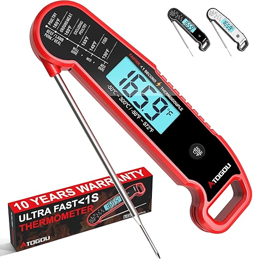 Atogou Professional Meat Thermometer Digital, <1 Sec Instant Read, Red