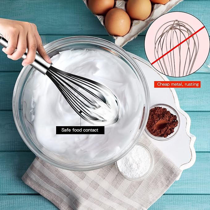 TEEVEA Silicone Whisk Set, Stainless Steel Handle, Heat Resistant Nonstick