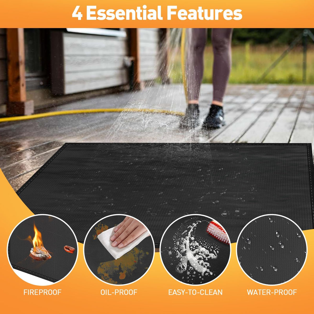 kanhiro Grill Mats for Outdoor Grill 59x39 Inch Fireproof Double-Sided Grill Matt and Deck Protector, Oil-Proof Waterproof BBQ, Grill Pad for Patio, Floor, Lawn Protection