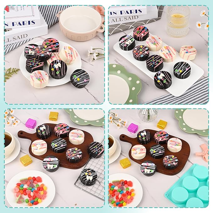 AFINSEA 3Pcs Cake Puck Mold Set,2 Different Sizes Chocolate Covered Cake Silicone Molds, 24-Cavity&12-Cavity Round Cake Pop Molds with 2 Spatulas for DIY Cake Cores, Chocolate Desserts,Cakepucks