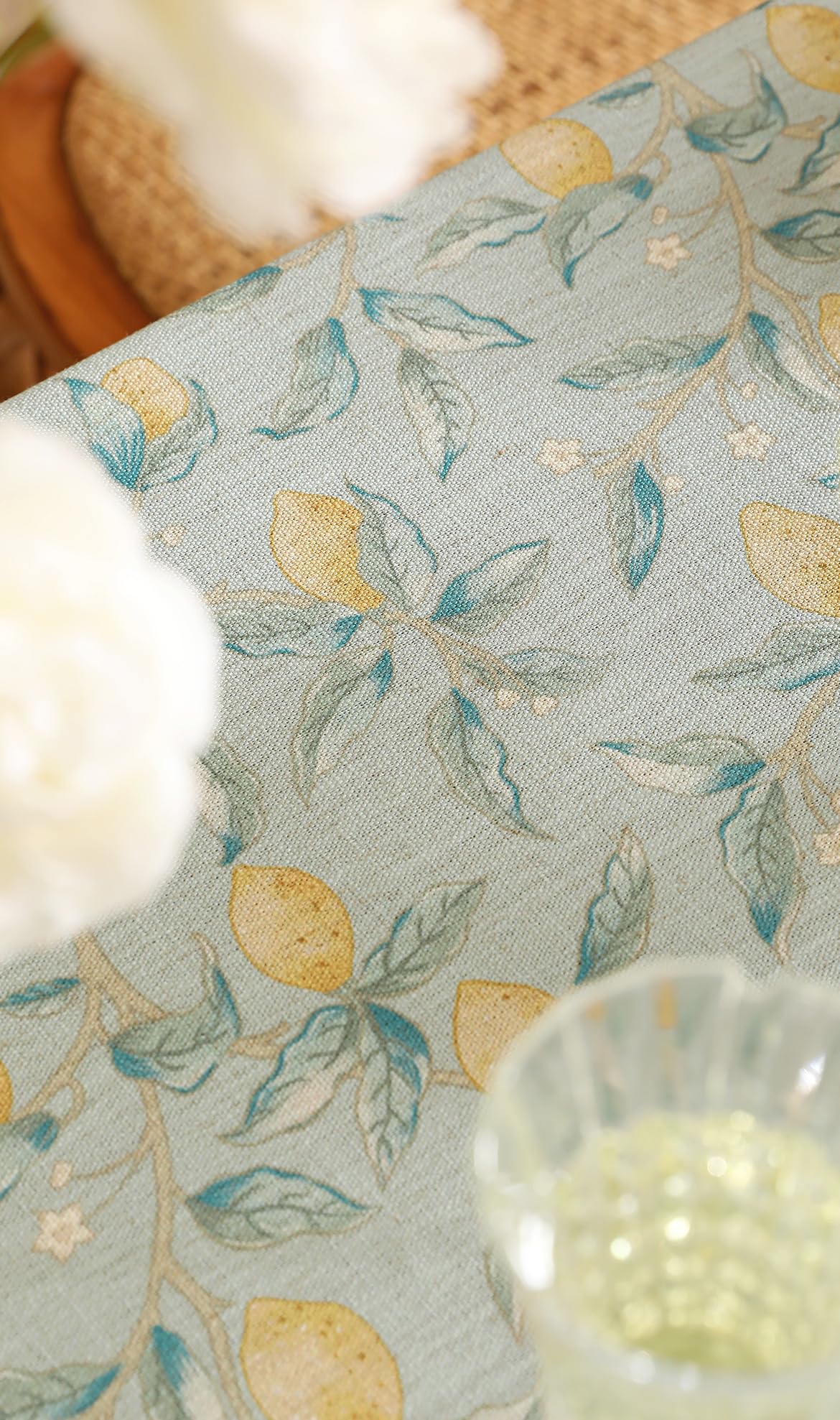 patdrea Designer Linen Green Long Tablecloth for Rectangle Table,Vintage Breathable Yellow Fruits Pattern Table Cloth,Decor Cover for Kitchen Dining,Christmas,Thanksgiving,Party,63"x102"-Ania a