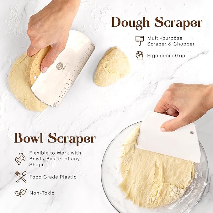 ABIOTO Banneton Baskets with Sourdough Bread Baking Supplies - 17-Piece Kit