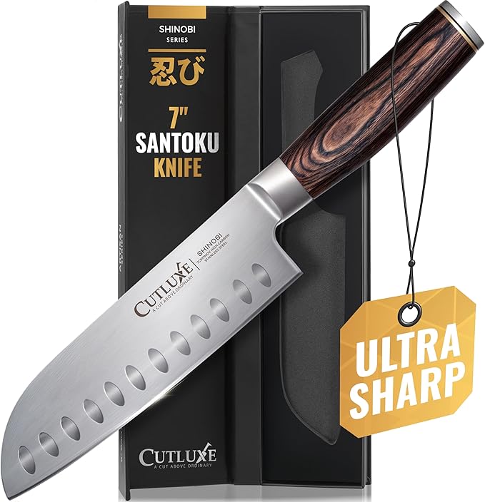 Cutluxe Santoku Knife, 7" Japanese Meat & Vegetable Knife for Chopping
