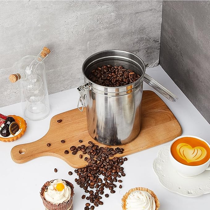 Lallisa 3 Pcs Stainless Steel Kitchen Canister 62 fl oz with Airtight Clear Clamp Lid, Metal Food Storage Container Set for Coffee Bean Ground Coffee Flour Sugar Spice Tea Cereal Snack Candy Pantry