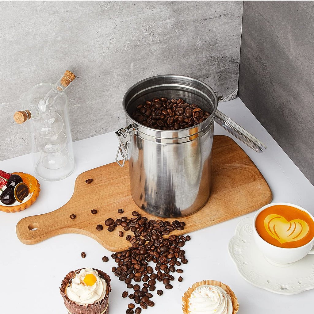 Lallisa 1 Pcs Stainless Steel Kitchen Canister 62 fl oz with Airtight Clear Clamp Lid, Metal Food Storage Container Set for Coffee Bean Ground Coffee Flour Sugar Spice Tea Cereal Snack Candy Pantry