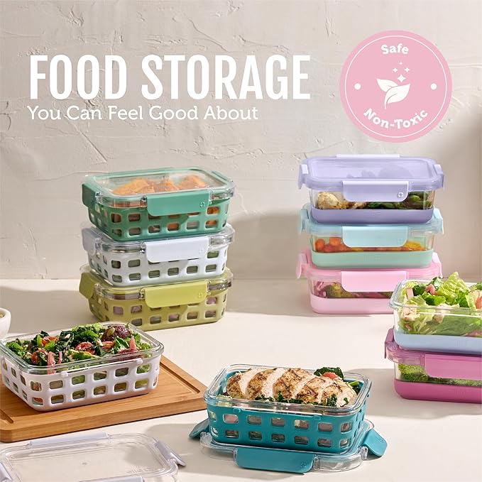 Ello Duraglass 3.4 Cup Glass Meal Prep Containers, 10 Pc, 5 Pack, Meadow