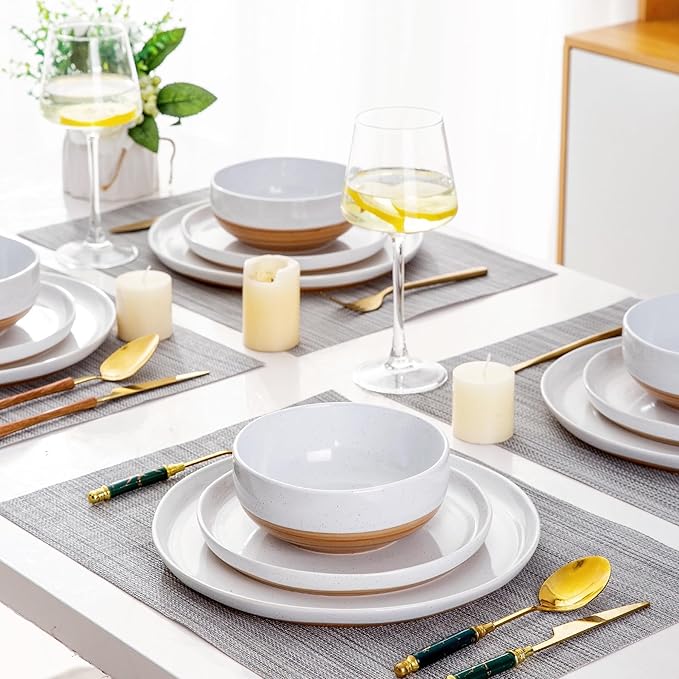 AmorArc Dinnerware Sets for 6, 18 Pieces Ceramic Plates and Bowls Set