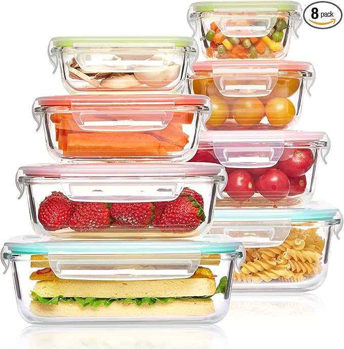 Vtopmart 8 Pack Glass Food Storage Containers with Airtight Lids