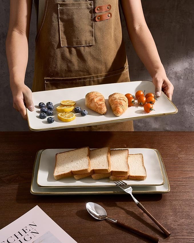 Famiware Serving Platters Set of 3 Sizes - Rectangular, Vanilla White
