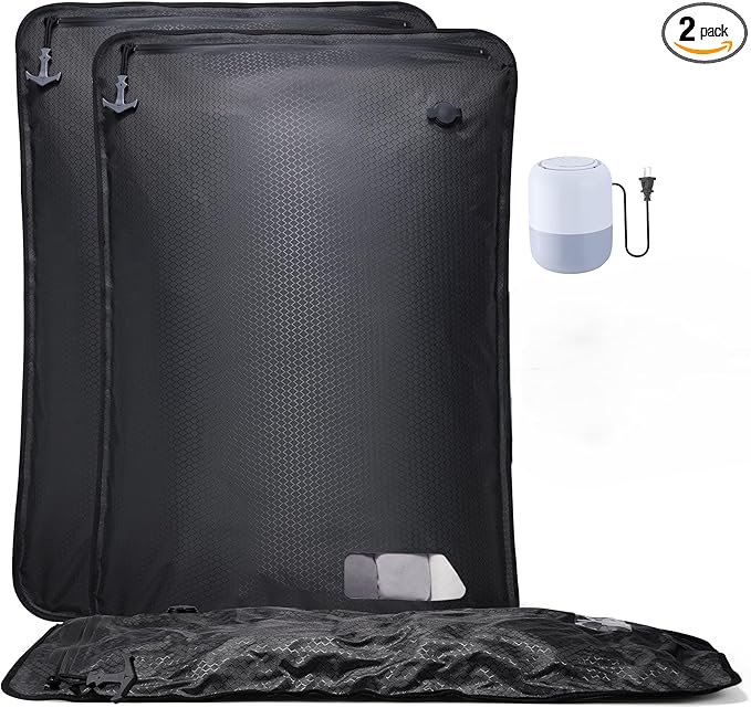 Relime Essential Vacuum Bags for Travel Luggage, Reusable Compression Bags for Checked Suitcases, Vacuum Seal Spacesaver for Cloth Packin(2Large+Pump)