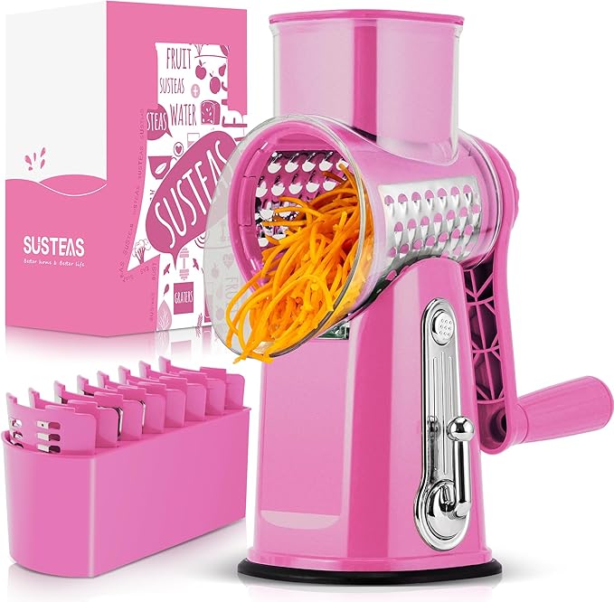 SUSTEAS Rotary Cheese Grater 5 Blades,Kitchen Mandoline Vegetable Slicer