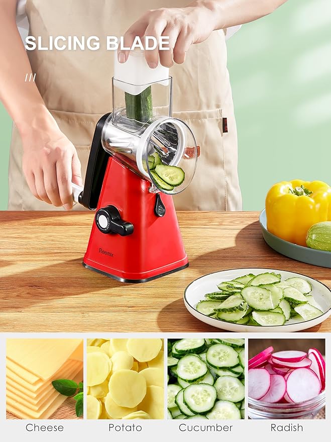 Rotary Cheese Grater with Handle, Reemix Vegetable Cheese