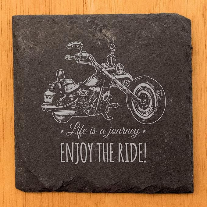Rustic Motorcycle Journey Slate Coasters Set of 6 – Square – USA Made