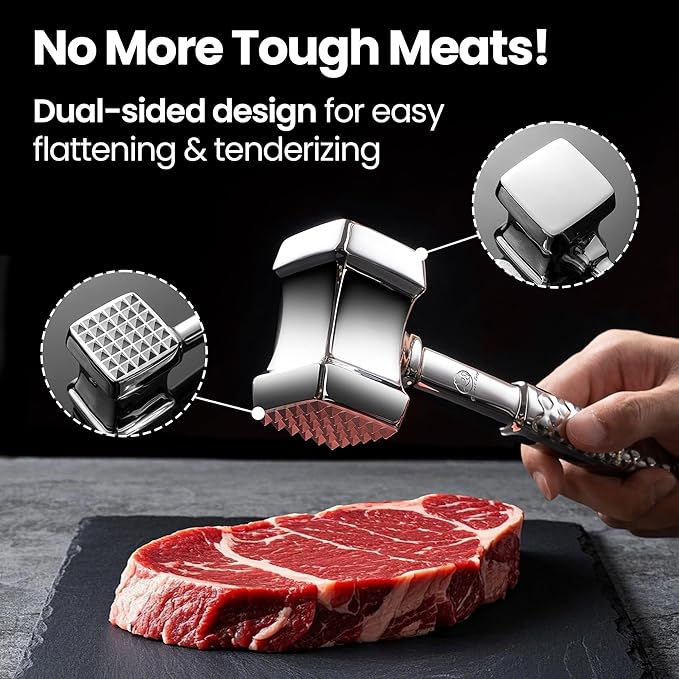 Gourmet Easy Classic Meat Tenderizer Tool, Non-Slip Grip Lifetime Replace