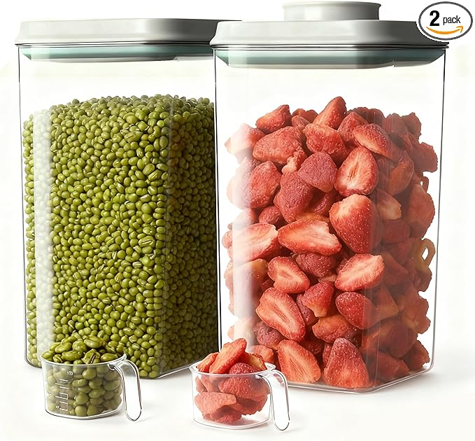 Melovom Pop Airtight Food Storage Containers Set with Lids, Large 4.2Qt/4L Food Containers with Scoop, Kitchen Pantry Organization and Storage, BPA Free Stackable Cereal Container (2 * 4.2Qt)