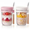 HomArtist 16oz Glass Overnight Oats Containers with Lids and Spoons, 2 Pack