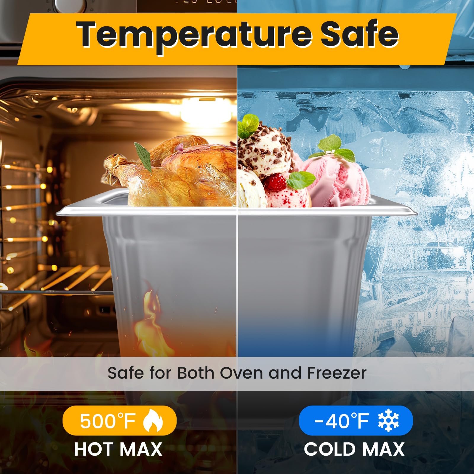 Aplancee 1/6 Hotel Pans 6 Inch Deep Stainless Steel Food Pan - Anti-Jam 6 Pack Steam Table Pan Set for Catering, Buffet Use, Kitchen Prep