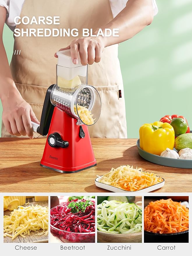 Rotary Cheese Grater with Handle, Reemix Vegetable Cheese