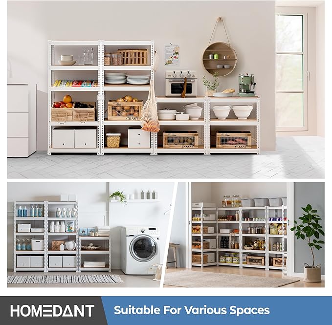 HOMEDANT White 28" W 5 Tier Storage Shelves Garage Shelving Unit Metal