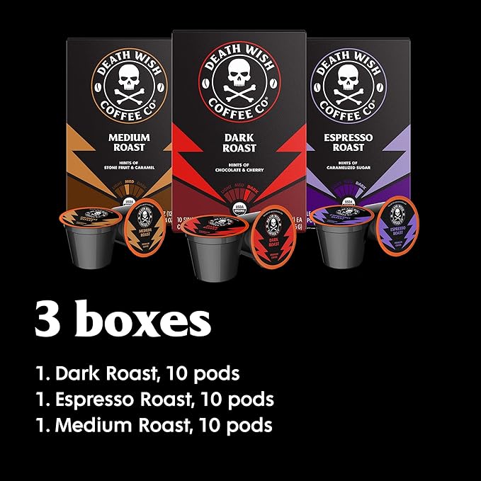 Death Wish Coffee Mixed Roast Variety Pack Coffee Pods, Organic, 30 Count