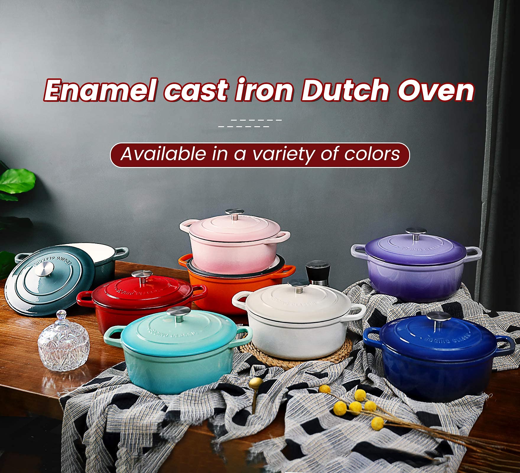 EDGING CASTING Enameled Cast Iron Covered 5.5 Quart Dutch Oven with Dual Handle, Slateblue