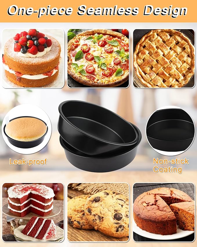 8" Round Cake Pan Set (3-Pack) with100 Parchment Papers,Non-Stick Layer Pan