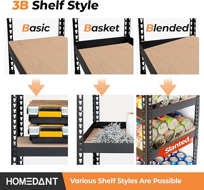 HOMEDANT 28" W 5 Tier Heavy Duty Garage Shelving Adjustable Metal Rack Storage Shelves Standing Shelf Unit Organizers Pantry Closet Black 2Pack