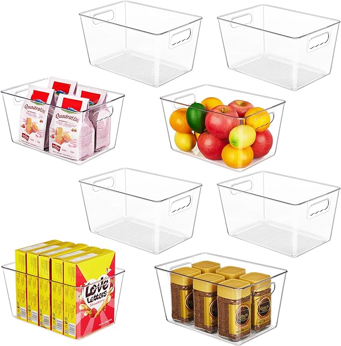 YIHONG 8 Pack Clear Storage Bins, Pantry Organizer Bins with Handle, Large