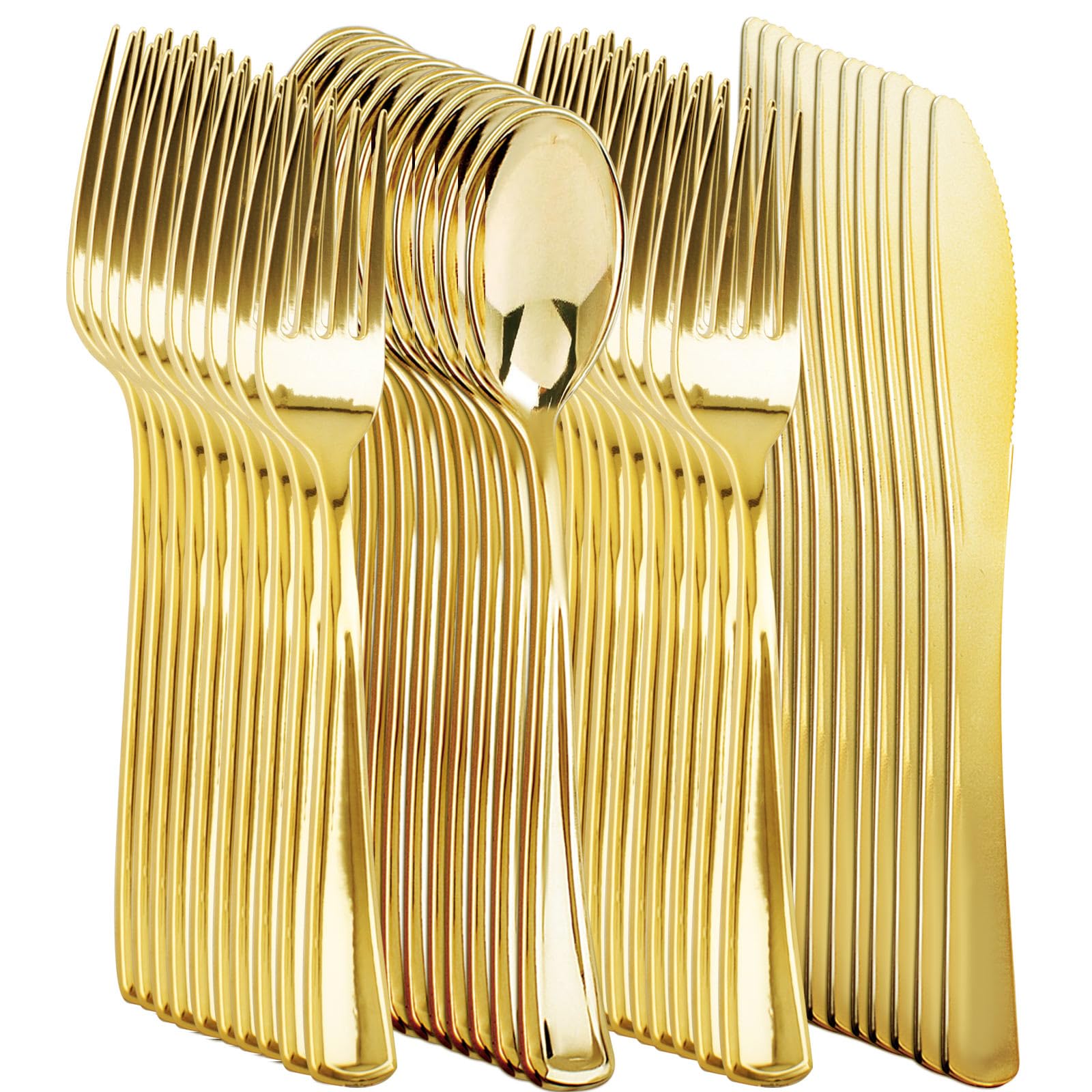 NOCCUR 400PCS Gold Plastic Silverware - Gold Plastic Cutlery Include 200 Forks, 100 Spoons, 100 Knives, Disposable Silverware Perfect for Party&Daily Using