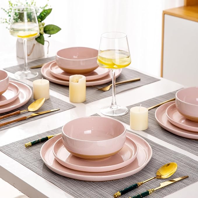 AmorArc Dinnerware Sets for 4, 12 Pieces Ceramic Plates and Bowls Set