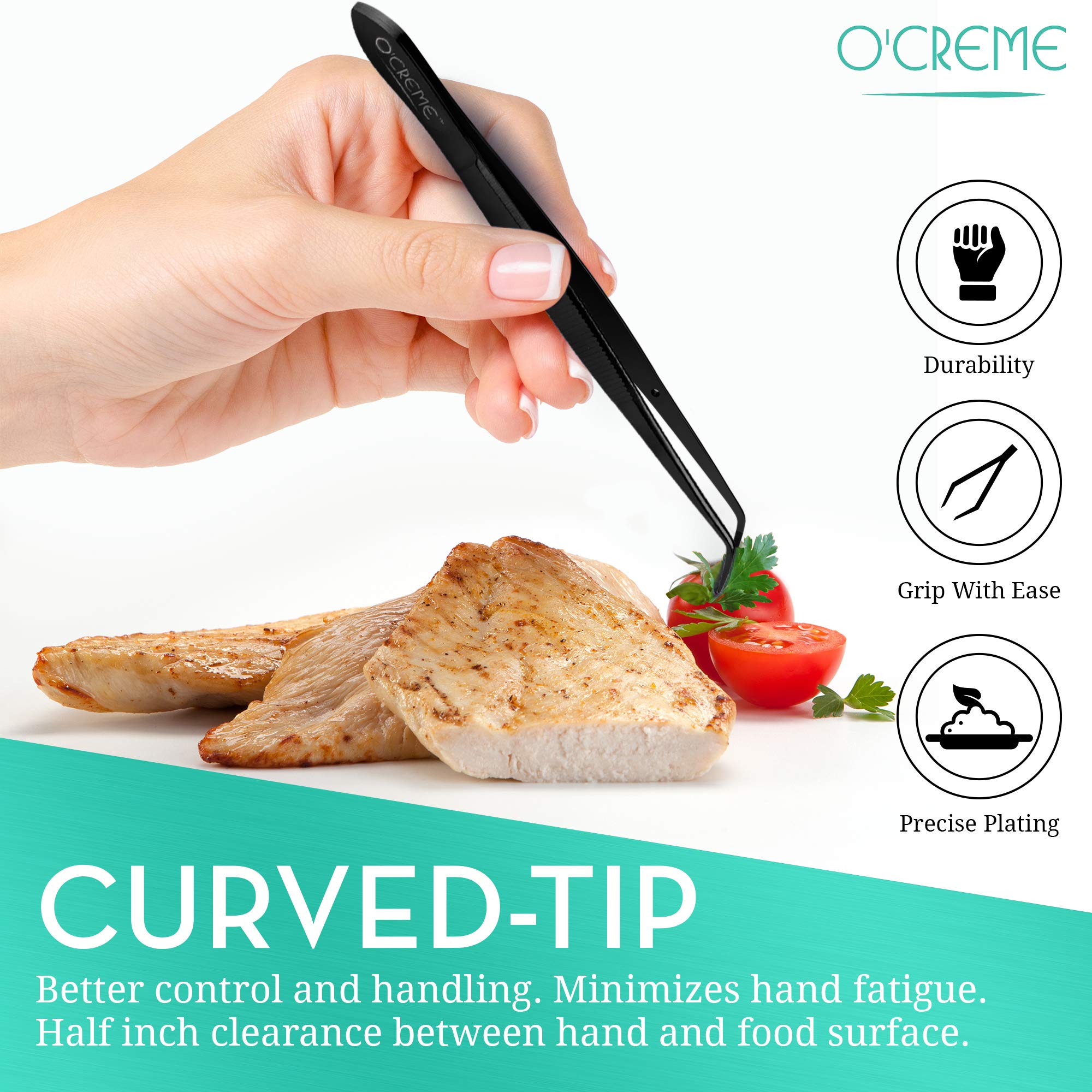 O'Creme Curved Tweezers 6.25 Inch Fine-Point Stainless Steel, Black