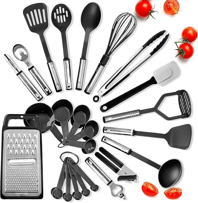 Eatex Nonstick Baking Sheet Set, 39-Piece Baking Pans Set with Silicone Handles, Carbon Steel Cookie Sheets for Baking, Commercial Grade Quality Bakeware Sets Includes Kitchen Utensils Set and More