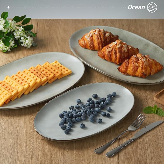 famiware Serving Platters Set of 3 Sizes - Oval, Grey